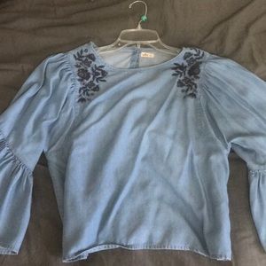 Bell sleeved denim flowy top, buttons up back